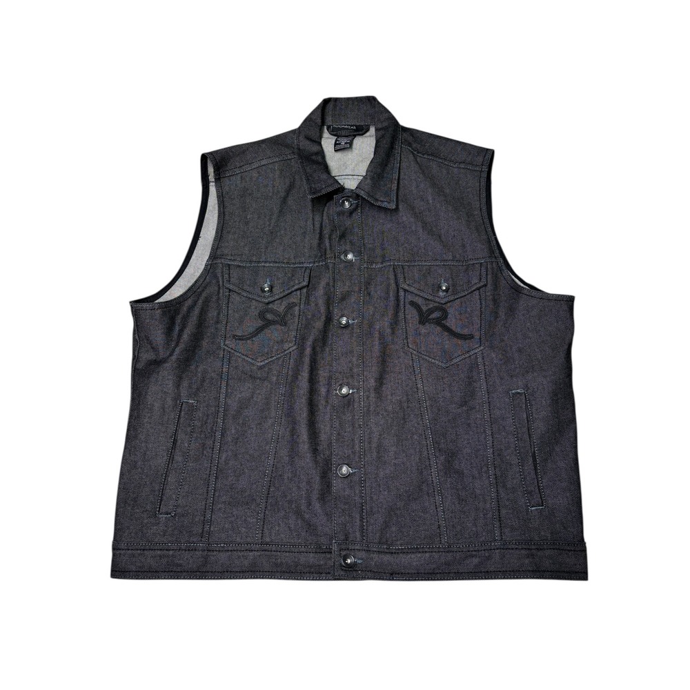 Rocawear Men's Dark Wash Denim Vest Size 48 Embroidered Logo Streetwear